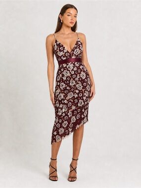 Bardot Dalia Purple Floral Lace Midi Dress Sz. XXS